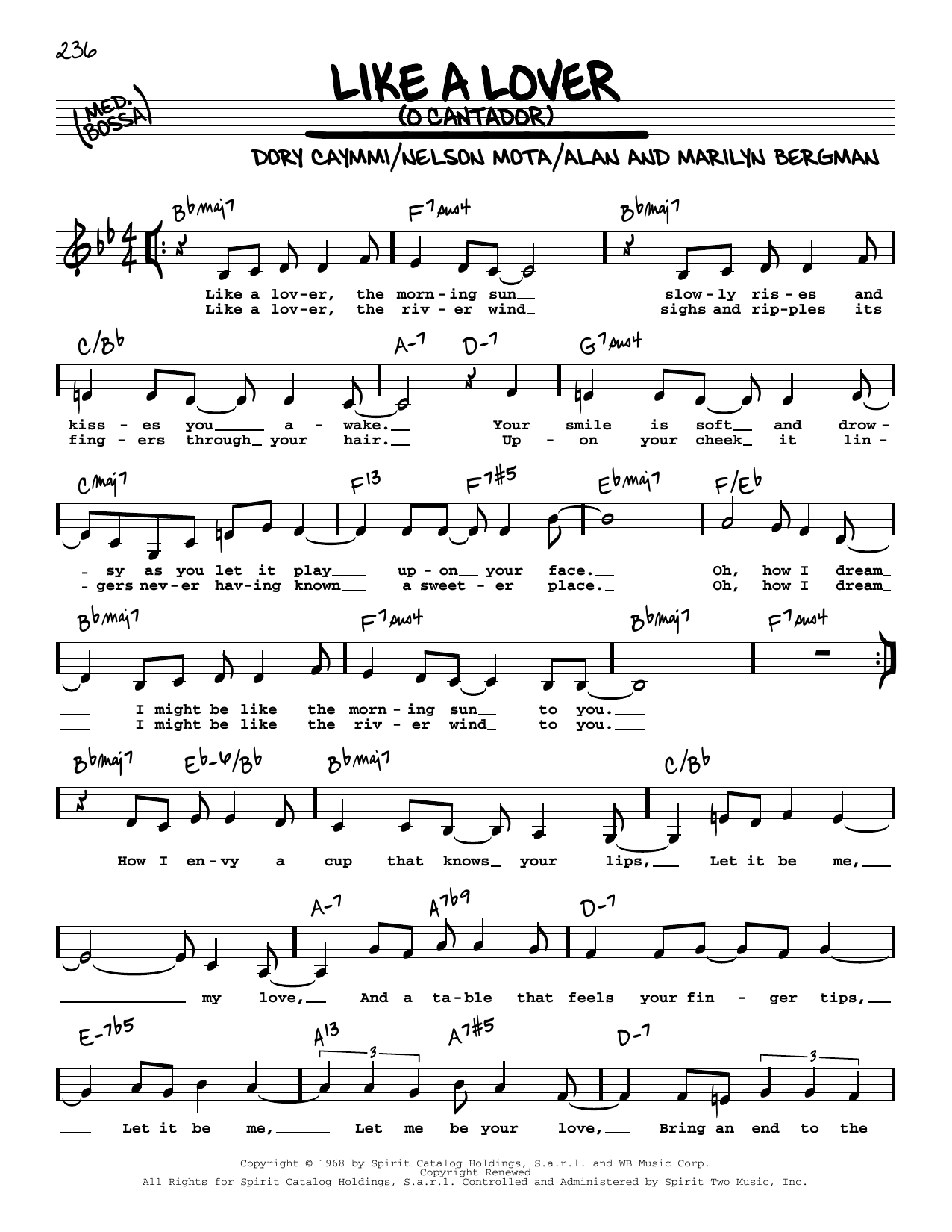 Dori Caymmi Like A Lover (O Cantador) (Low Voice) sheet music notes and chords arranged for Real Book – Melody, Lyrics & Chords