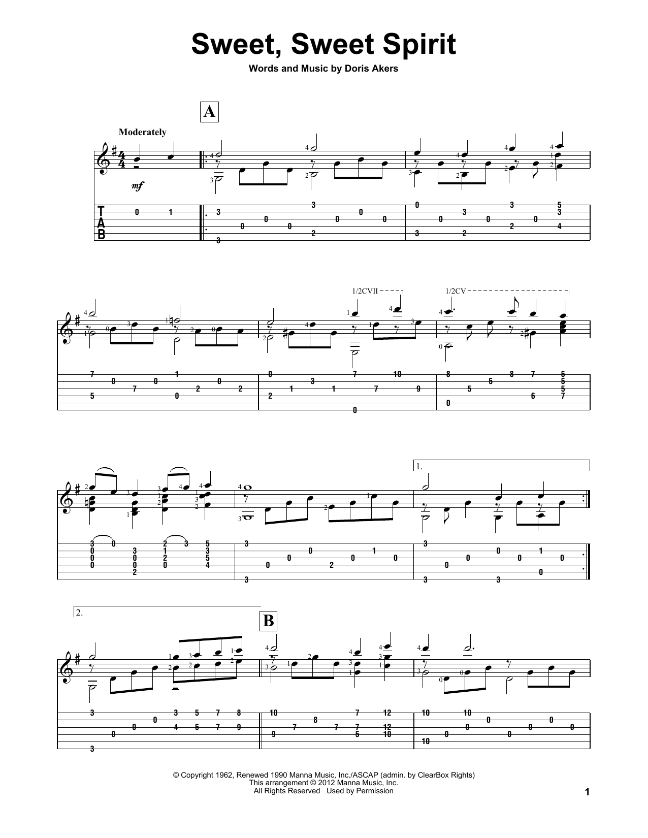 Doris Akers Sweet, Sweet Spirit sheet music notes and chords arranged for Super Easy Piano