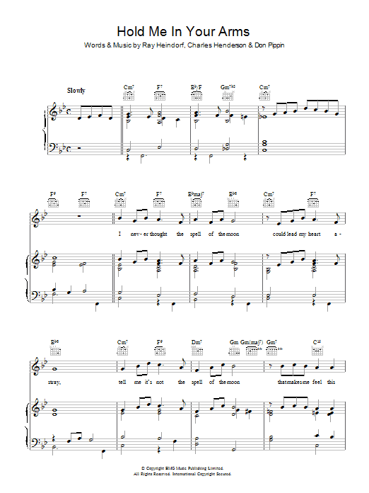Doris Day Hold Me In Your Arms sheet music notes and chords arranged for Piano, Vocal & Guitar Chords