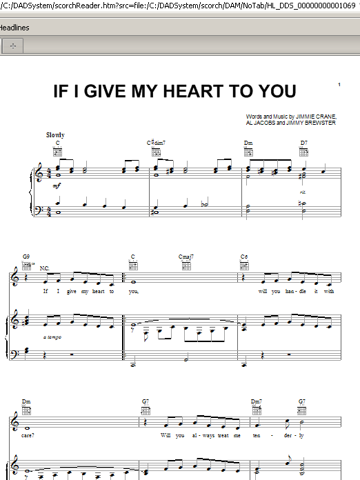 Doris Day If I Give My Heart To You sheet music notes and chords arranged for Piano, Vocal & Guitar Chords (Right-Hand Melody)