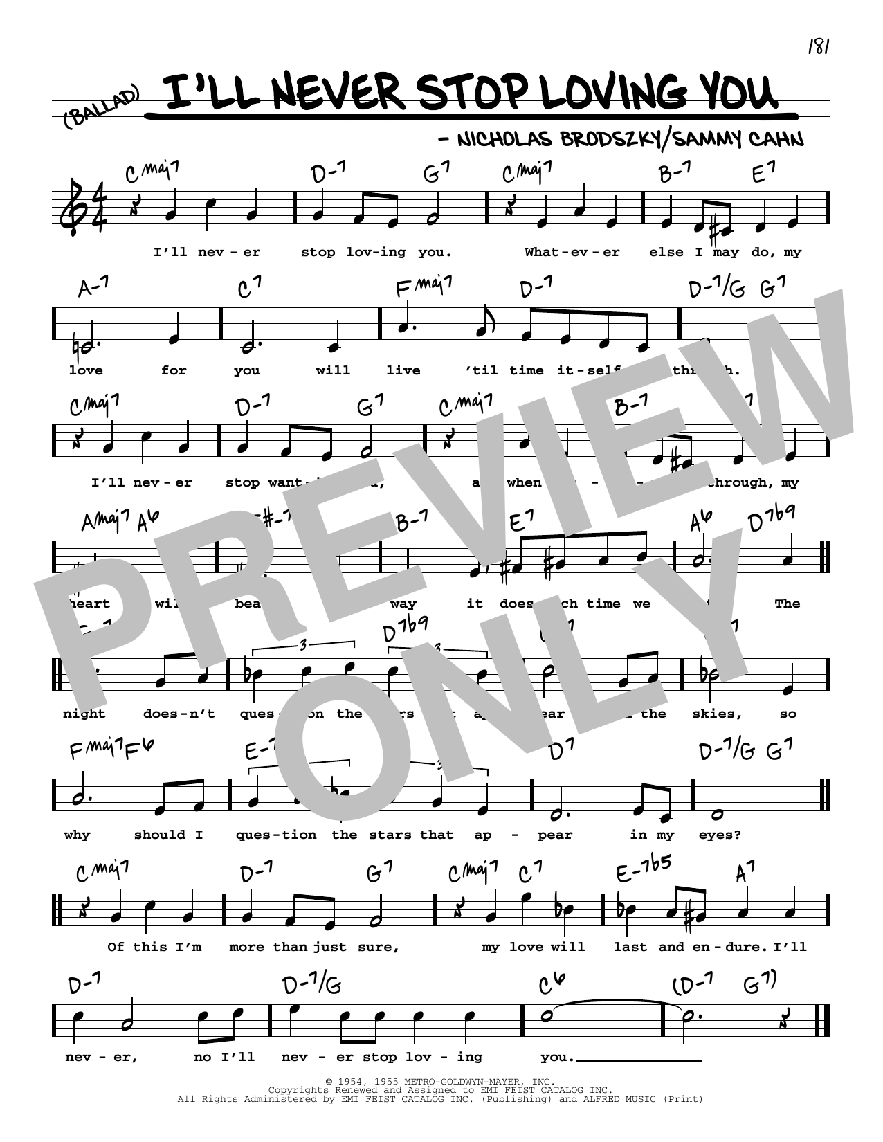 Doris Day I'll Never Stop Loving You (High Voice) sheet music notes and chords arranged for Real Book – Melody, Lyrics & Chords