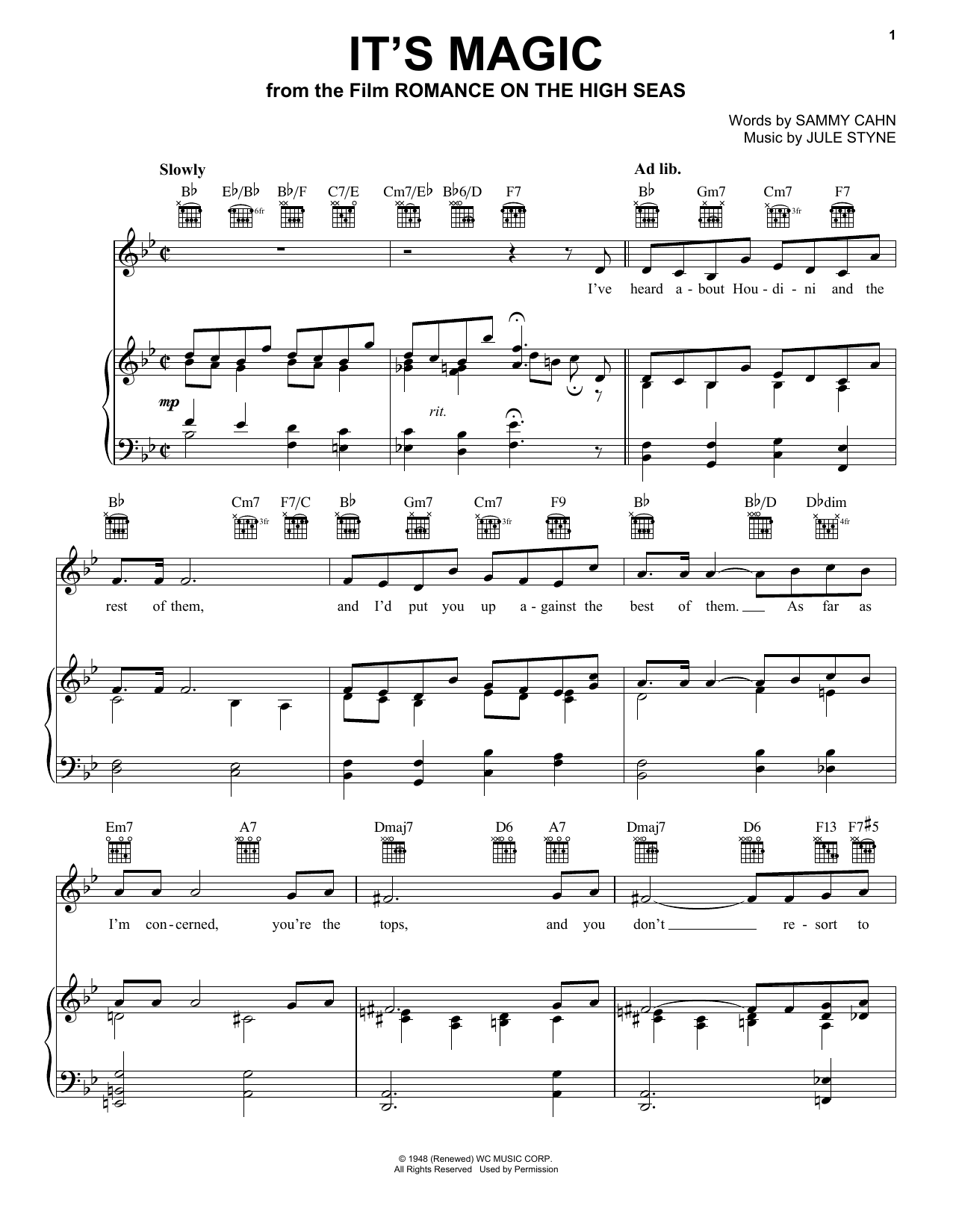 Doris Day It's Magic sheet music notes and chords arranged for Piano, Vocal & Guitar Chords (Right-Hand Melody)