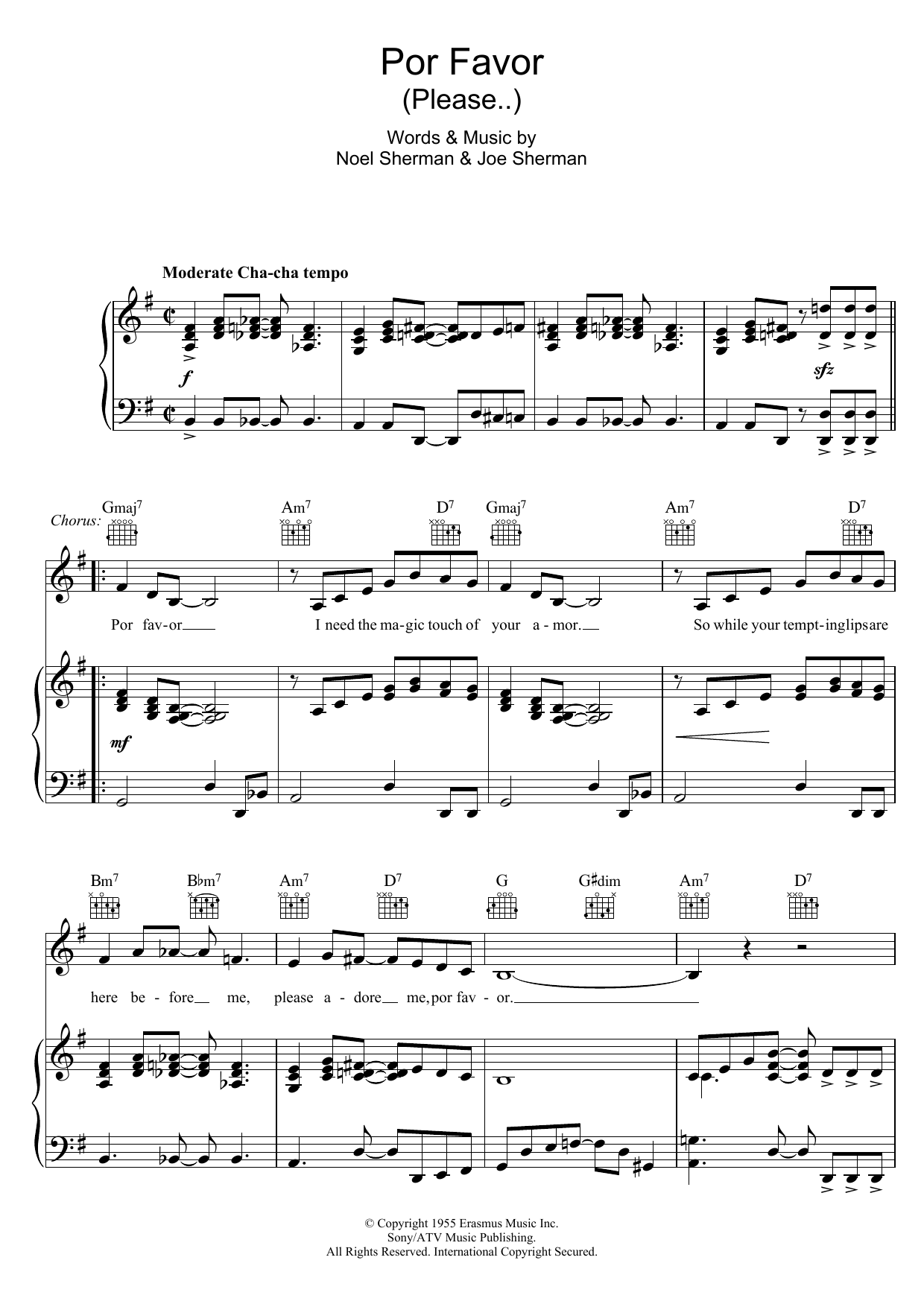 Doris Day Por Favor sheet music notes and chords arranged for Piano, Vocal & Guitar Chords