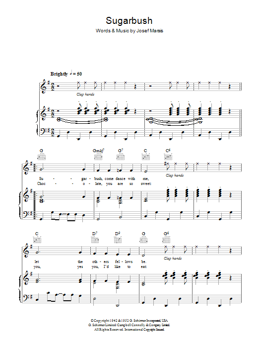 Doris Day Sugarbush sheet music notes and chords arranged for Piano, Vocal & Guitar Chords