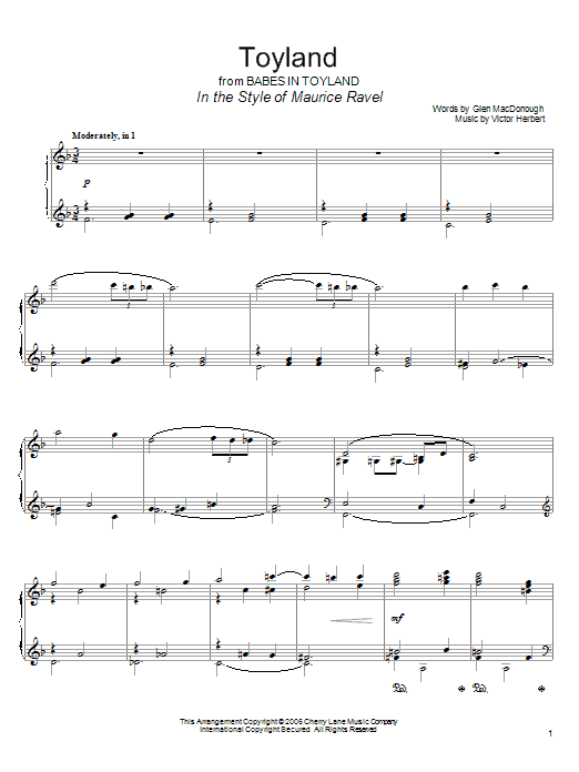Doris Day Toyland (in the style of Maurice Ravel) (arr. David Pearl) sheet music notes and chords arranged for Piano Solo