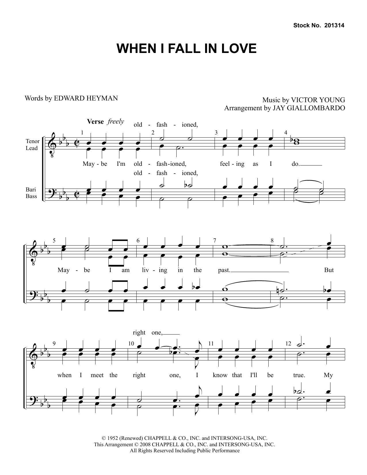 Doris Day When I Fall In Love (arr. Jay Giallombardo) sheet music notes and chords arranged for TTBB Choir