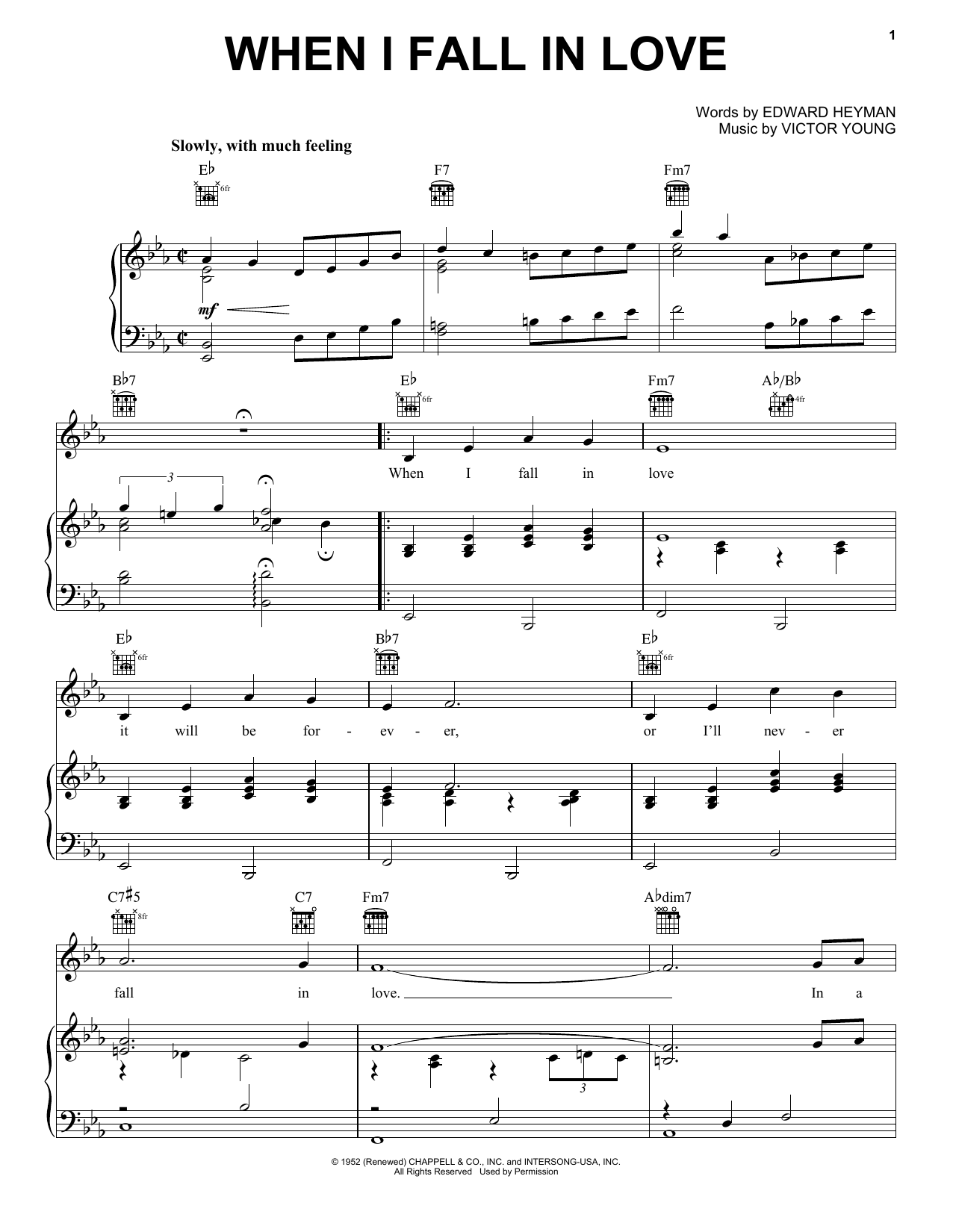 Doris Day When I Fall In Love sheet music notes and chords arranged for Piano, Vocal & Guitar Chords (Right-Hand Melody)