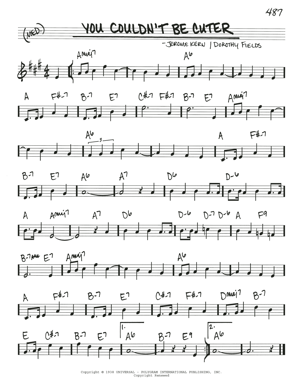 Dorothy Fields and Jerome Kern You Couldn't Be Cuter sheet music notes and chords arranged for Real Book – Melody & Chords