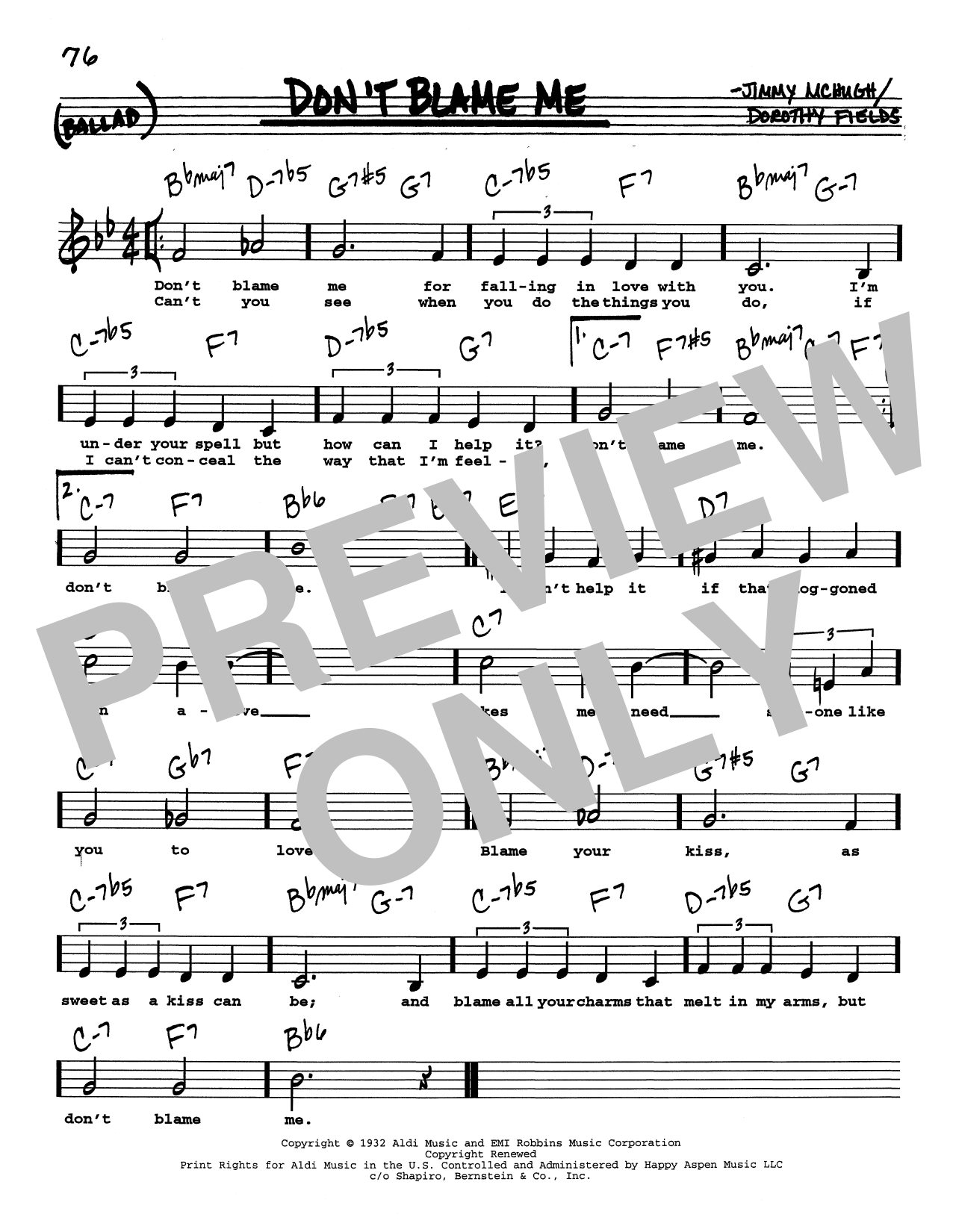 Dorothy Fields Don't Blame Me (Low Voice) sheet music notes and chords arranged for Real Book – Melody, Lyrics & Chords