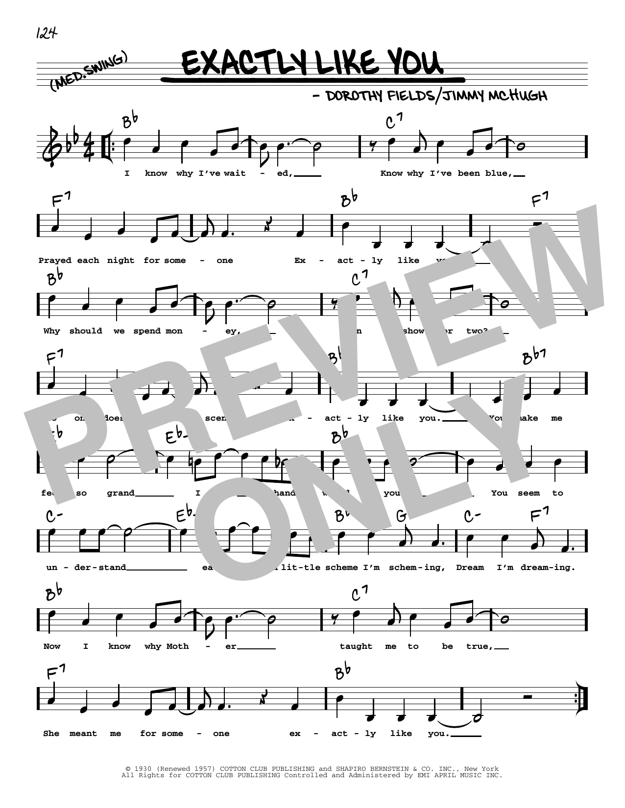 Dorothy Fields Exactly Like You (arr. Robert Rawlins) sheet music notes and chords arranged for Real Book – Melody, Lyrics & Chords