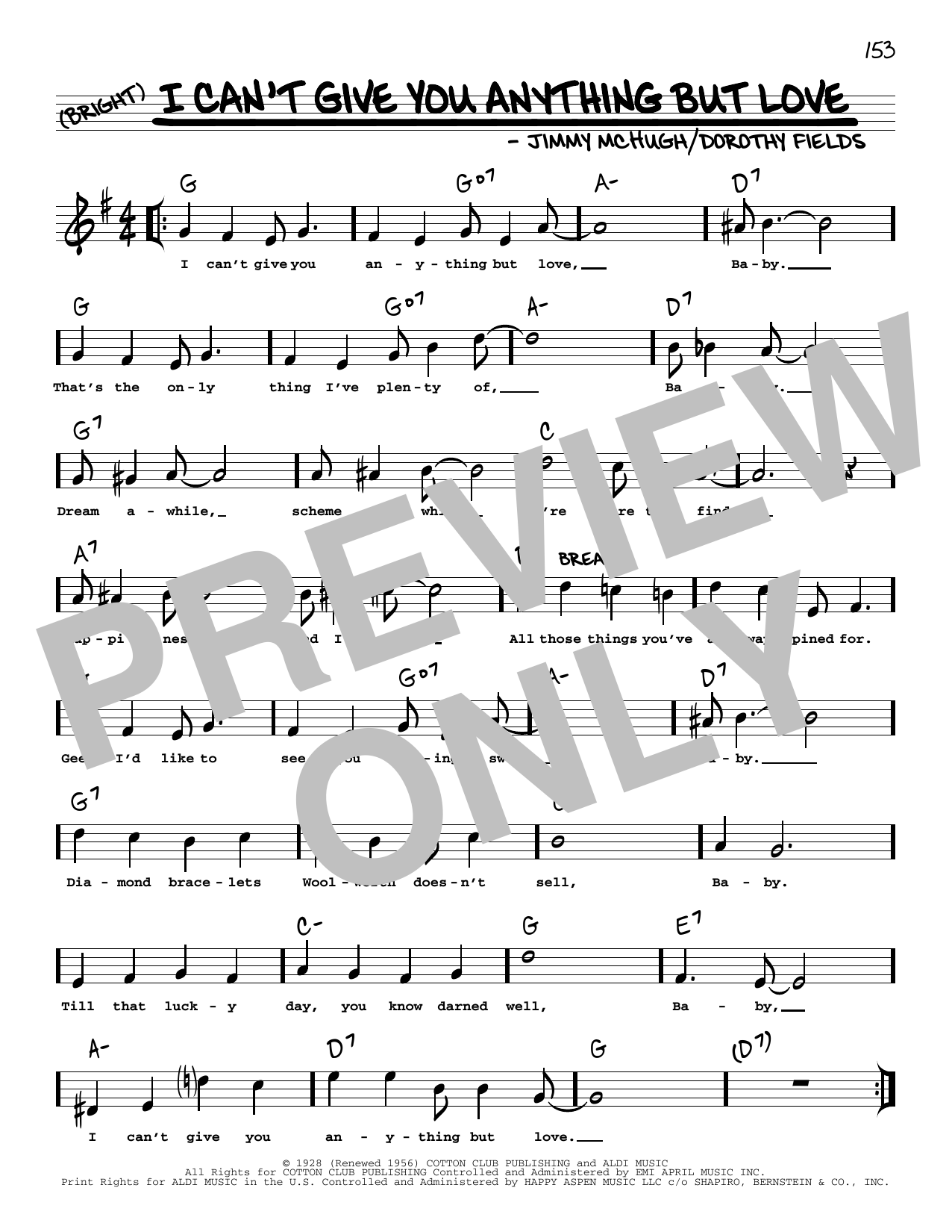 Dorothy Fields I Can't Give You Anything But Love (arr. Robert Rawlins) sheet music notes and chords arranged for Real Book – Melody, Lyrics & Chords