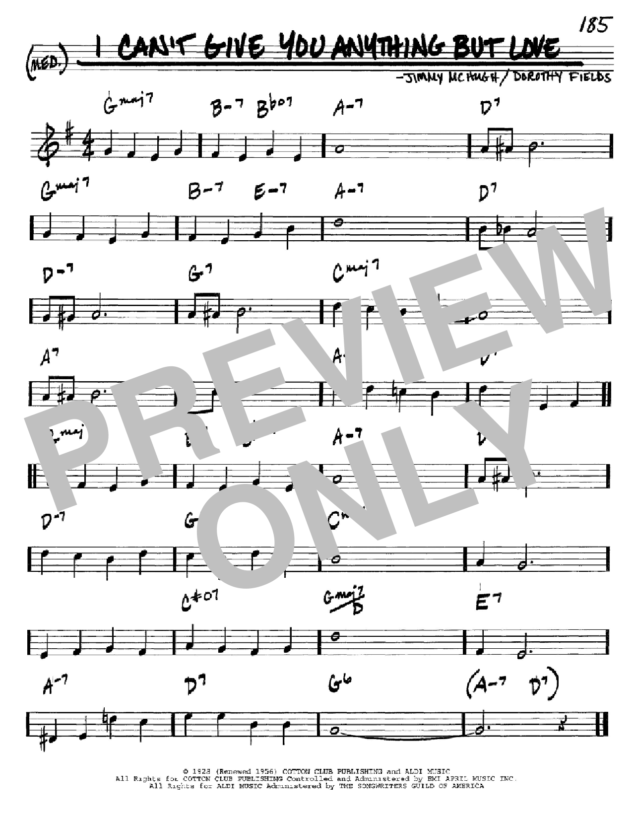 Dorothy Fields I Can't Give You Anything But Love sheet music notes and chords arranged for Real Book – Melody & Chords – Bass Clef Instruments