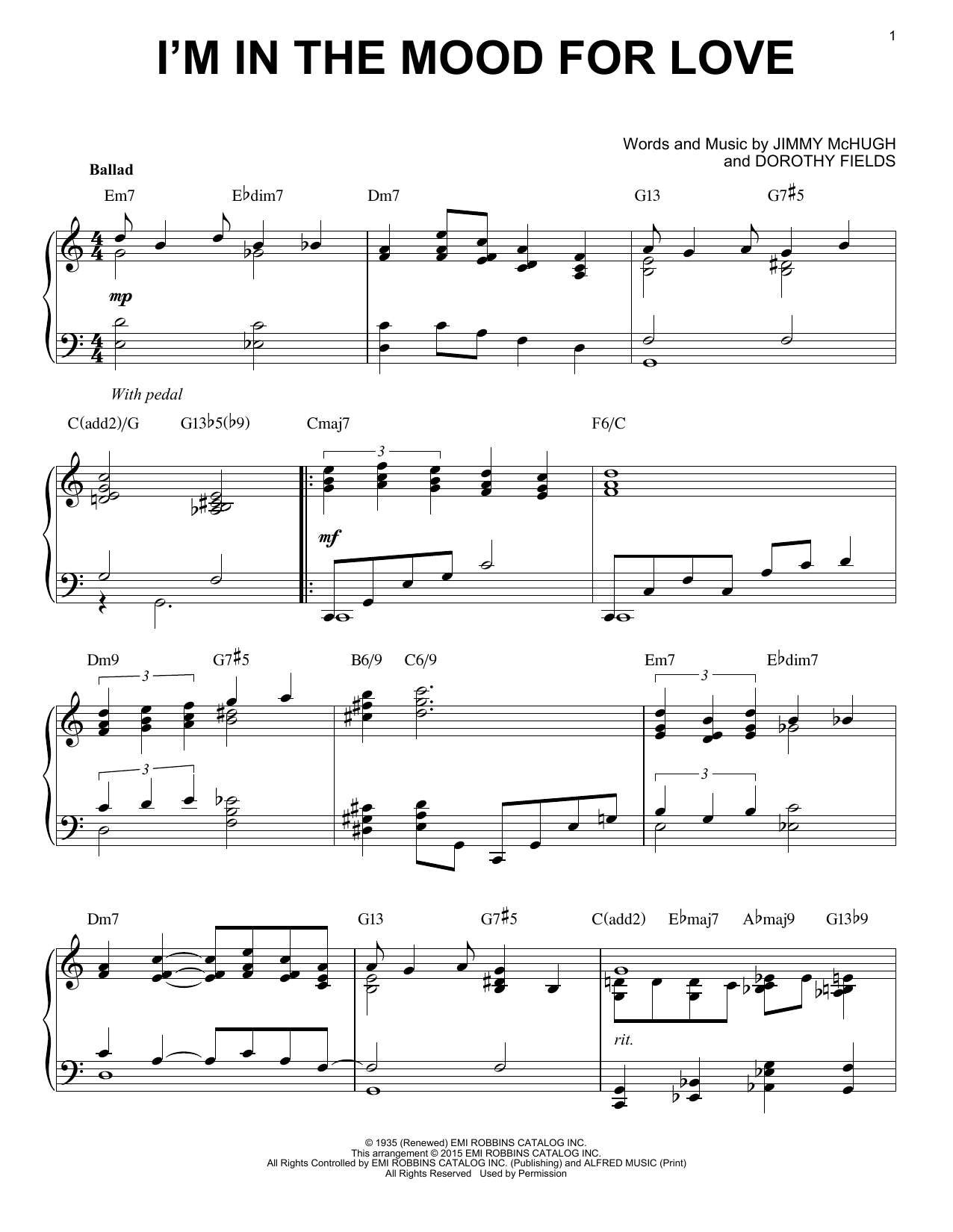 Dorothy Fields I'm In The Mood For Love [Jazz version] (arr. Brent Edstrom) sheet music notes and chords arranged for Piano Solo