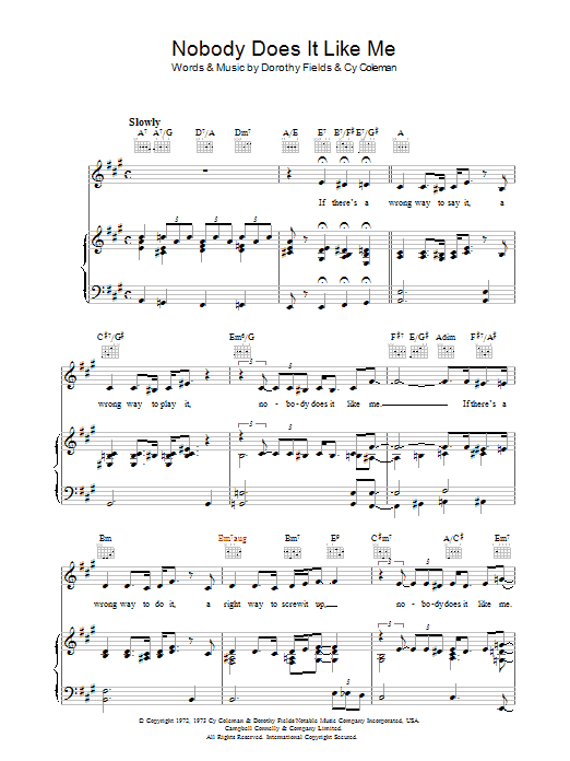 Dorothy Fields Nobody Does It Like Me sheet music notes and chords arranged for Piano, Vocal & Guitar Chords
