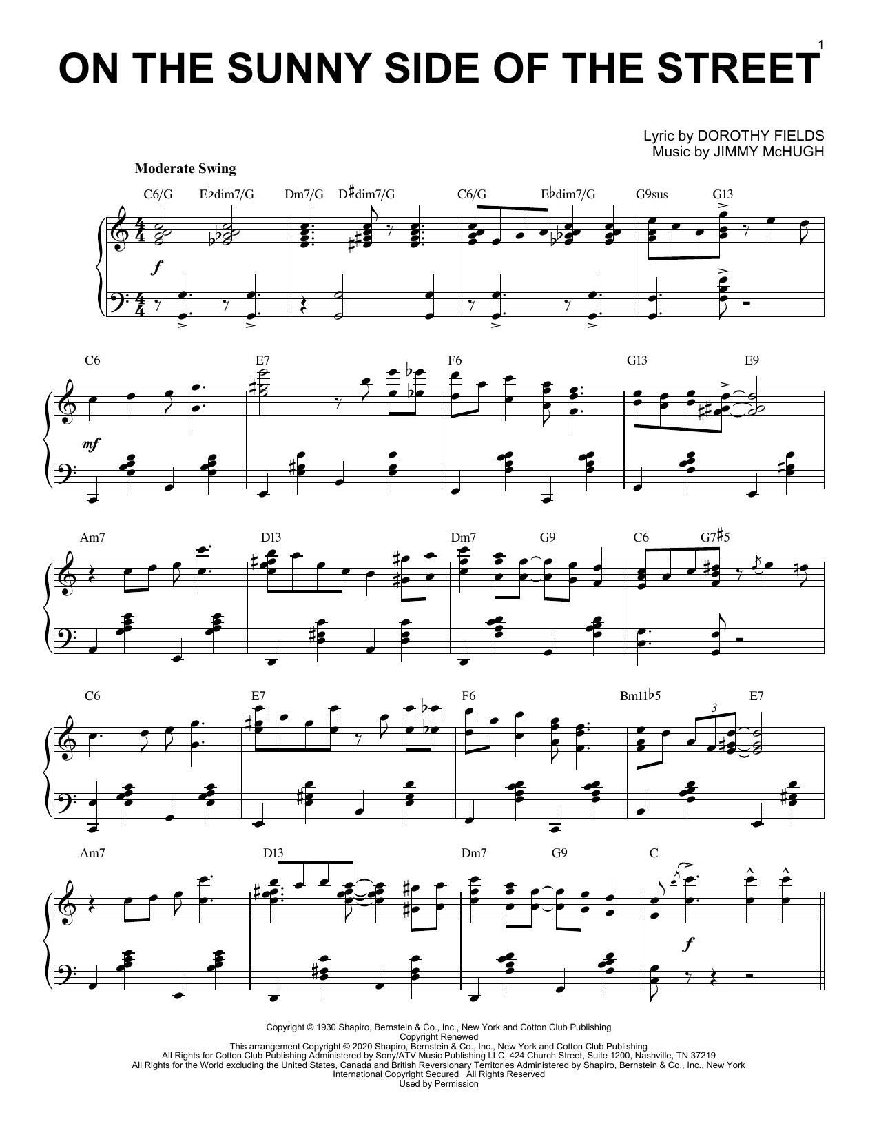 Dorothy Fields On The Sunny Side Of The Street [Jazz version] (arr. Brent Edstrom) sheet music notes and chords arranged for Piano Solo