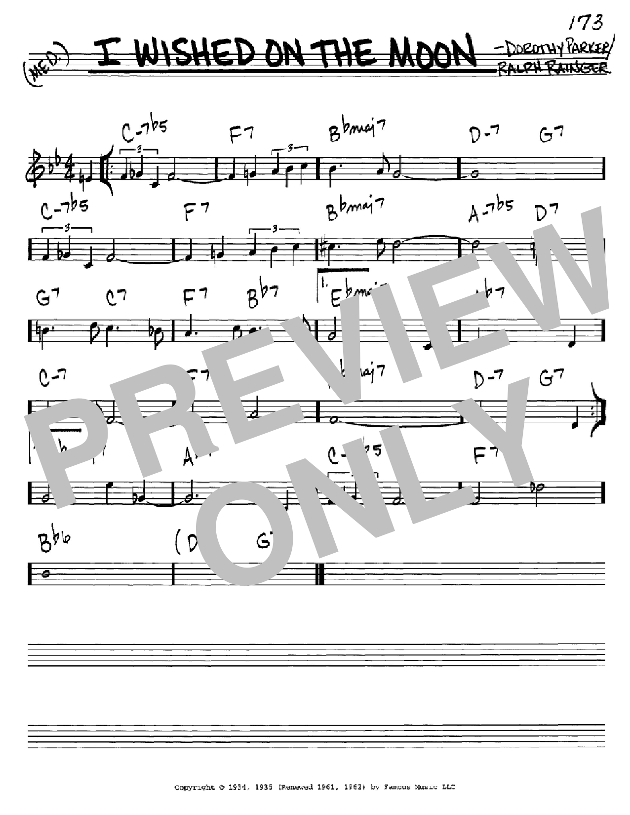 Dorothy Parker I Wished On The Moon sheet music notes and chords arranged for Real Book – Melody & Chords – C Instruments
