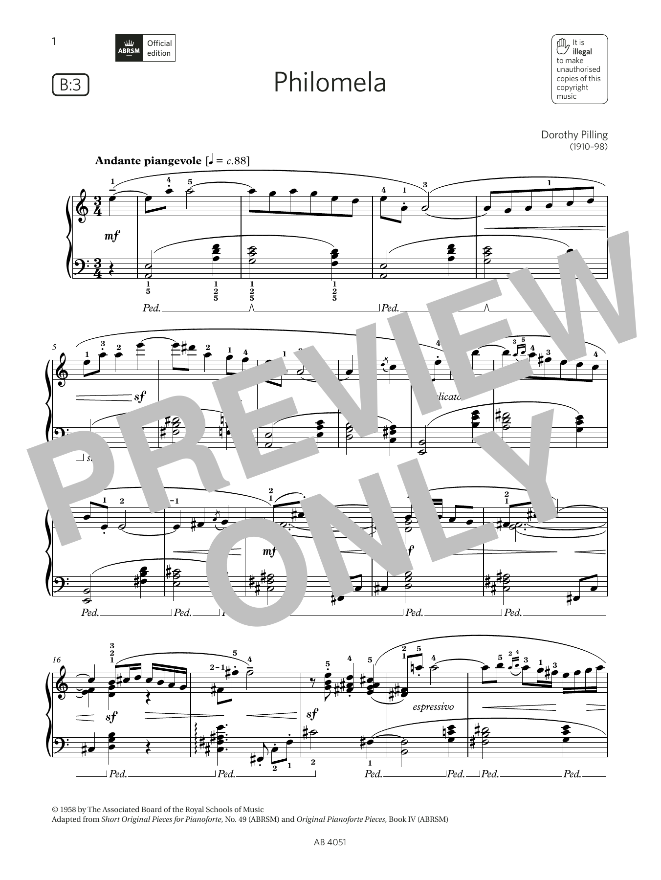 Dorothy Pilling Philomela (Grade 5, list B3, from the ABRSM Piano Syllabus 2023 & 2024) sheet music notes and chords arranged for Piano Solo