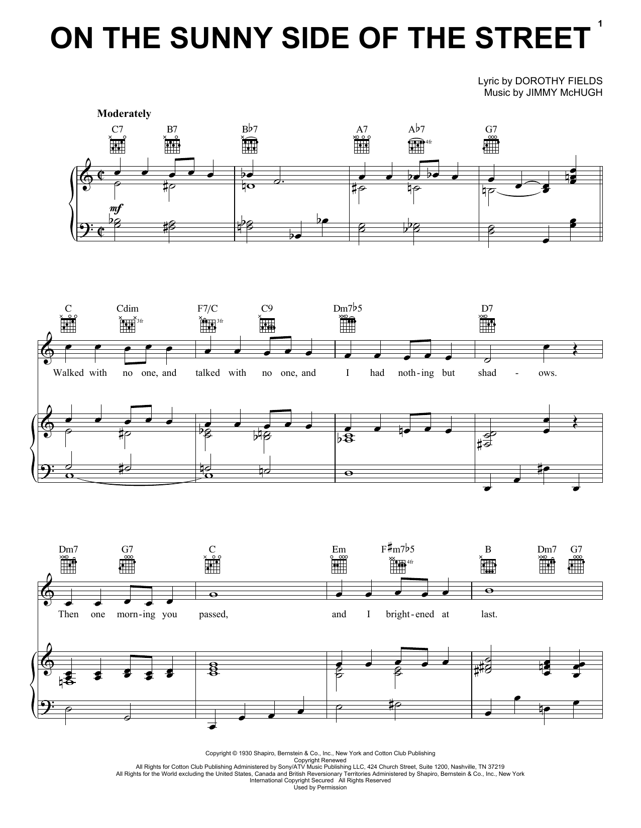 Dorothy Fields On The Sunny Side Of The Street sheet music notes and chords. Download Printable PDF.