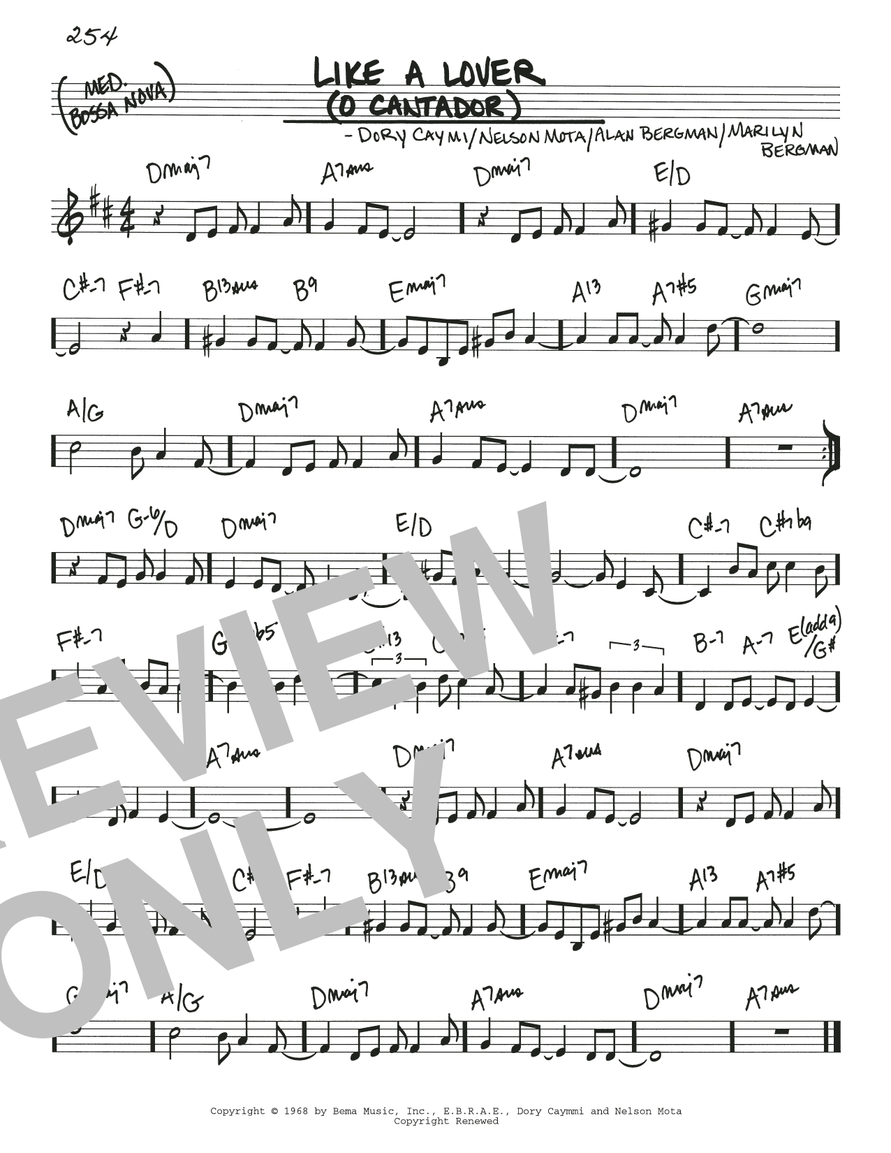 Dory Caymmi Like A Lover (O Cantador) sheet music notes and chords arranged for Real Book – Melody & Chords