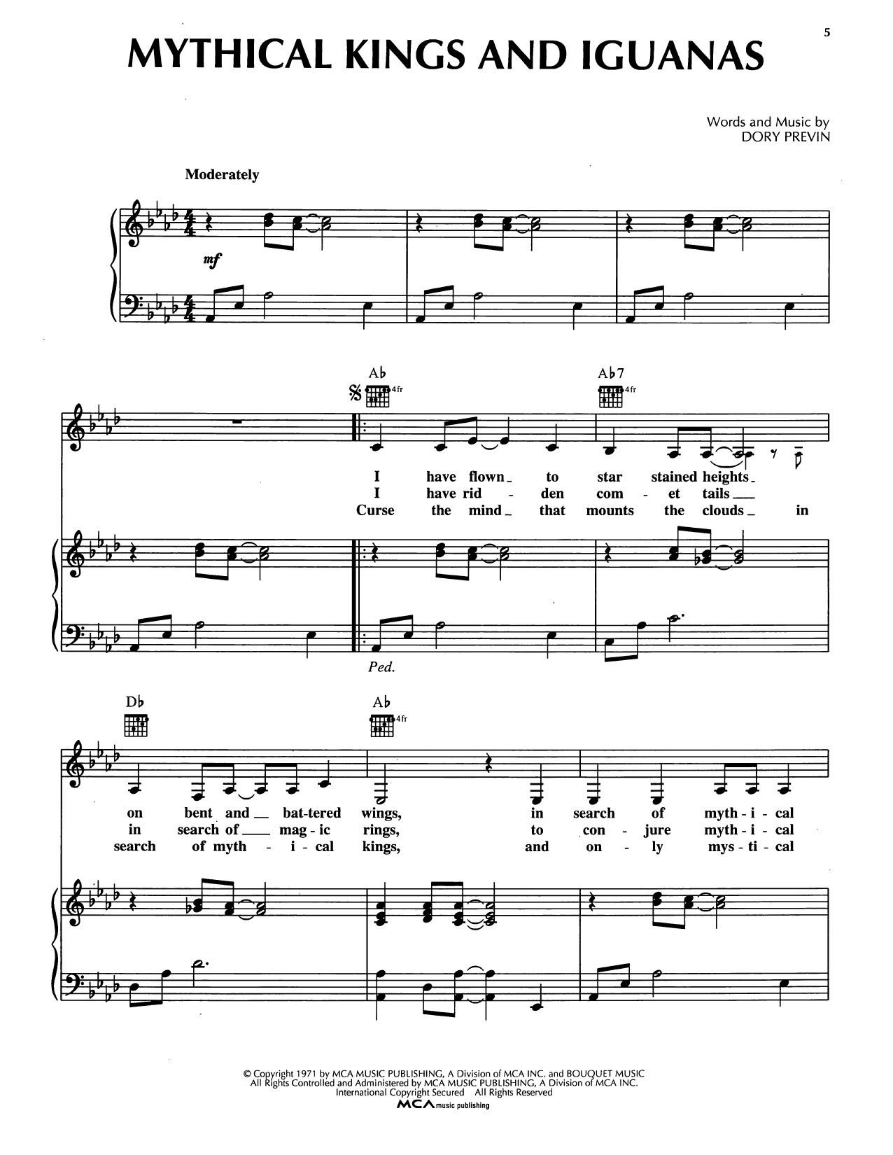 Dory Previn Mythical Kings And Iguanas sheet music notes and chords arranged for Piano, Vocal & Guitar Chords (Right-Hand Melody)