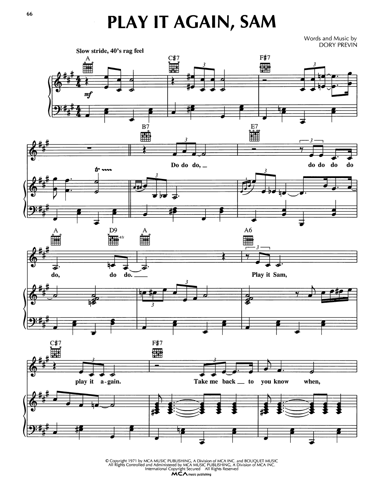 Dory Previn Play It Again, Sam sheet music notes and chords arranged for Piano, Vocal & Guitar Chords (Right-Hand Melody)