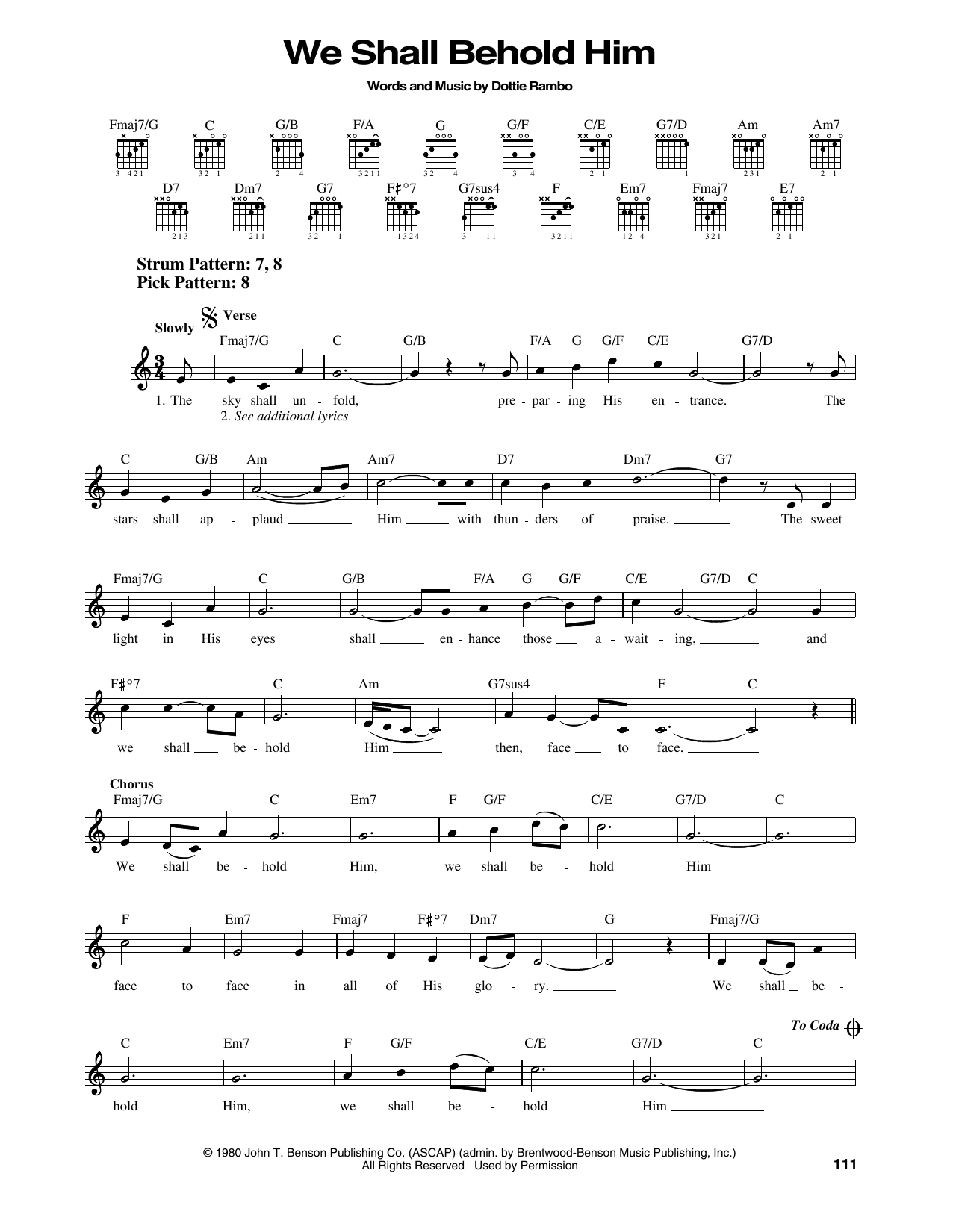 Dottie Rambo We Shall Behold Him sheet music notes and chords arranged for Easy Guitar