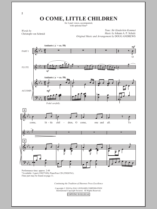 Doug Andrews O Come, Little Children sheet music notes and chords arranged for 2-Part Choir
