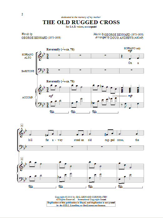 Doug Andrews The Old Rugged Cross sheet music notes and chords arranged for SAB Choir