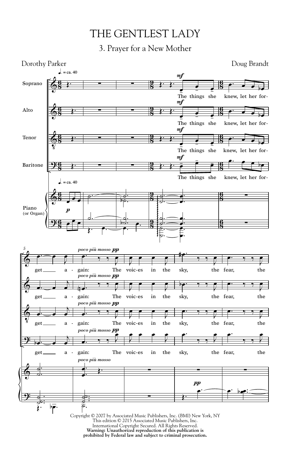 Doug Brandt Prayer For A New Mother sheet music notes and chords arranged for SATB Choir