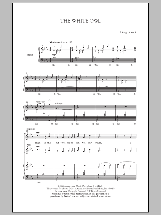 Doug Brandt The White Owl sheet music notes and chords arranged for SATB Choir