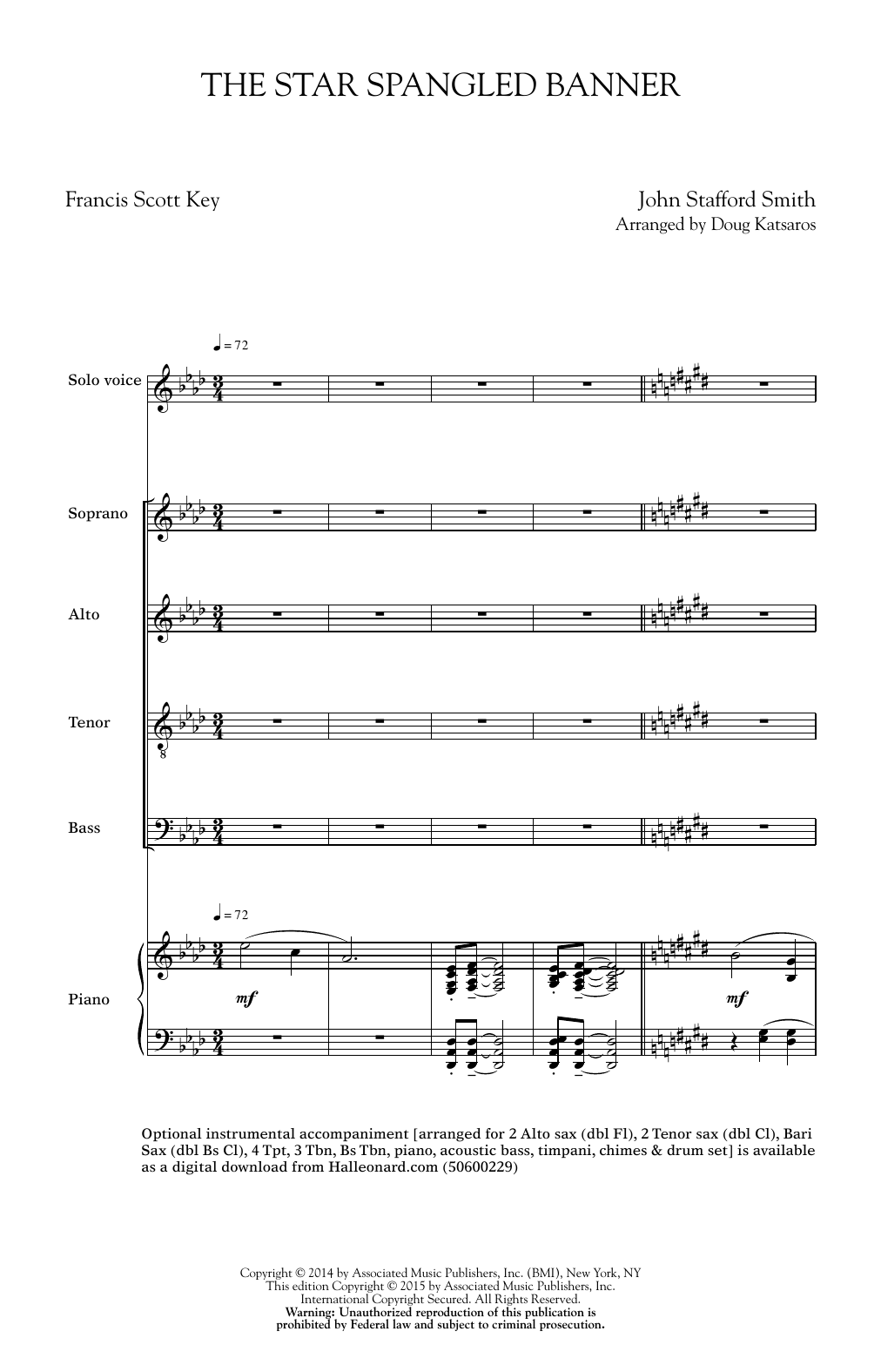 Doug Katsaros The Star Spangled Banner sheet music notes and chords arranged for SATB Choir