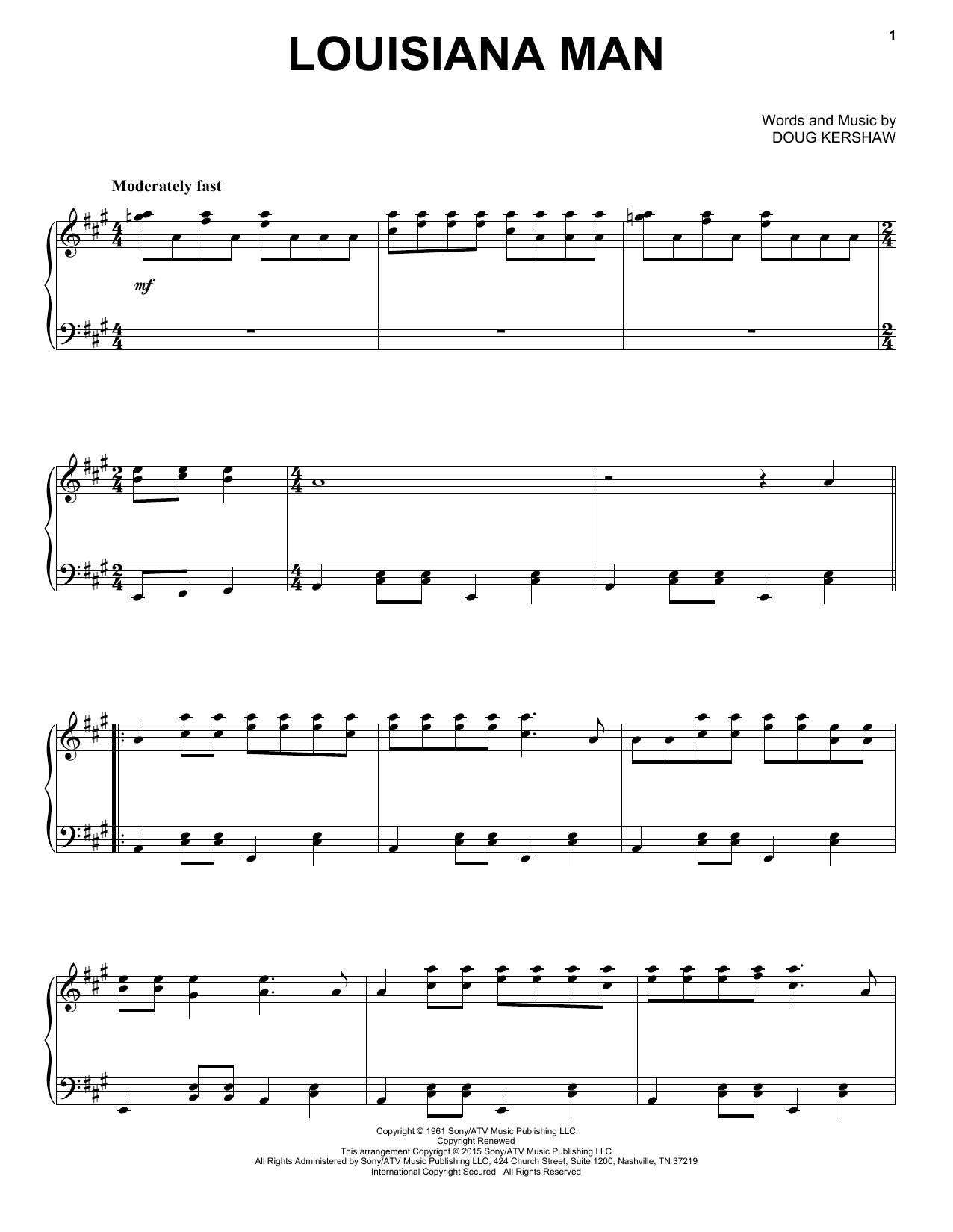 Doug Kershaw Louisiana Man sheet music notes and chords arranged for Accordion