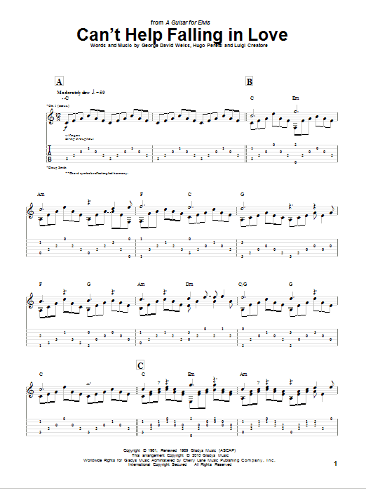 Doug Smith Can't Help Falling In Love sheet music notes and chords arranged for Guitar Tab