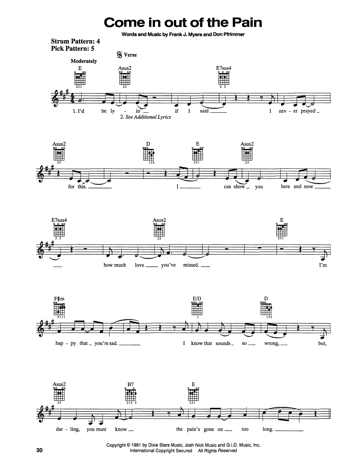 Doug Stone Come In Out Of The Pain sheet music notes and chords arranged for Easy Guitar