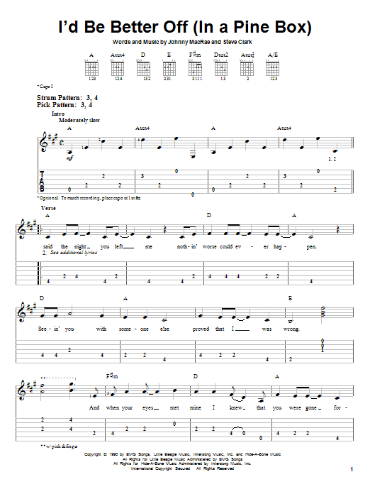 Doug Stone I'd Be Better Off (In A Pine Box) sheet music notes and chords arranged for Easy Guitar Tab