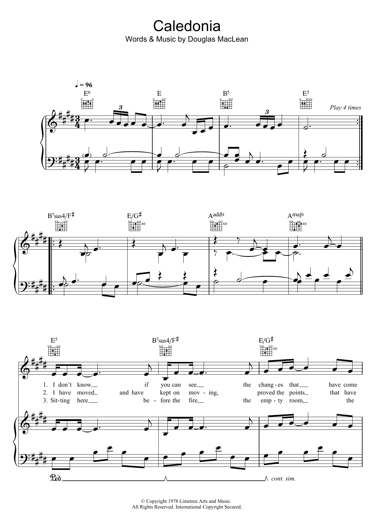 Dougie Maclean Caledonia sheet music notes and chords arranged for Piano, Vocal & Guitar Chords (Right-Hand Melody)