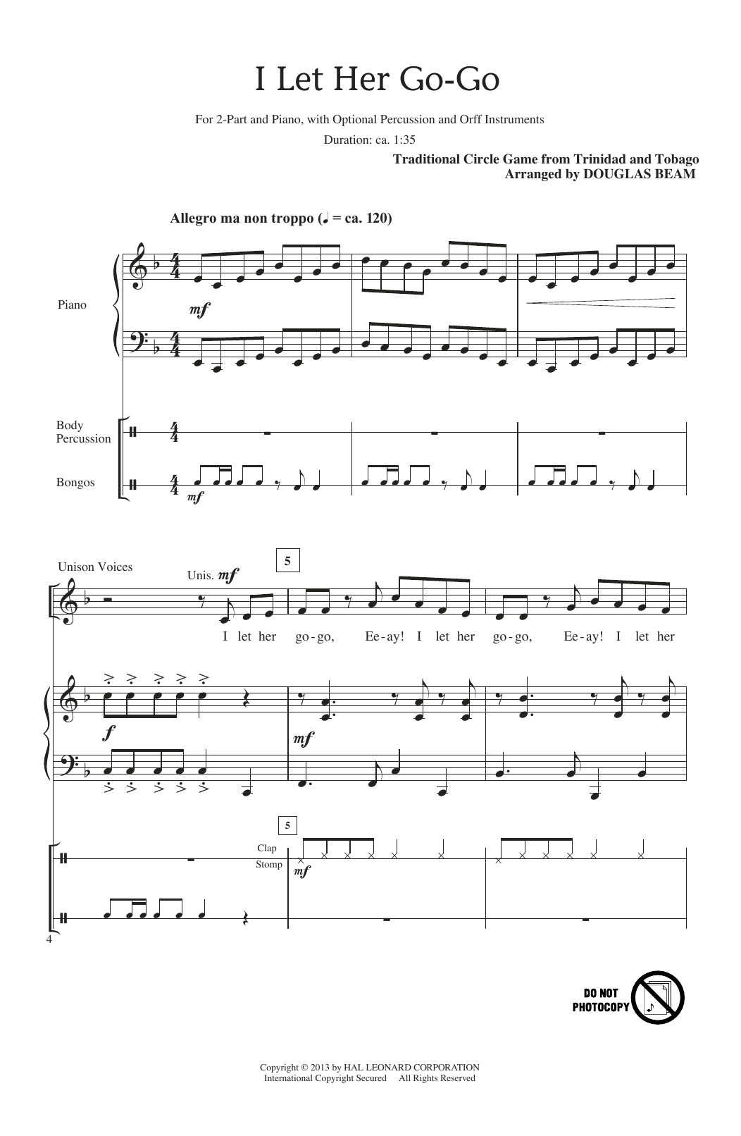 Douglas Beam I Let Her Go-Go sheet music notes and chords arranged for 2-Part Choir