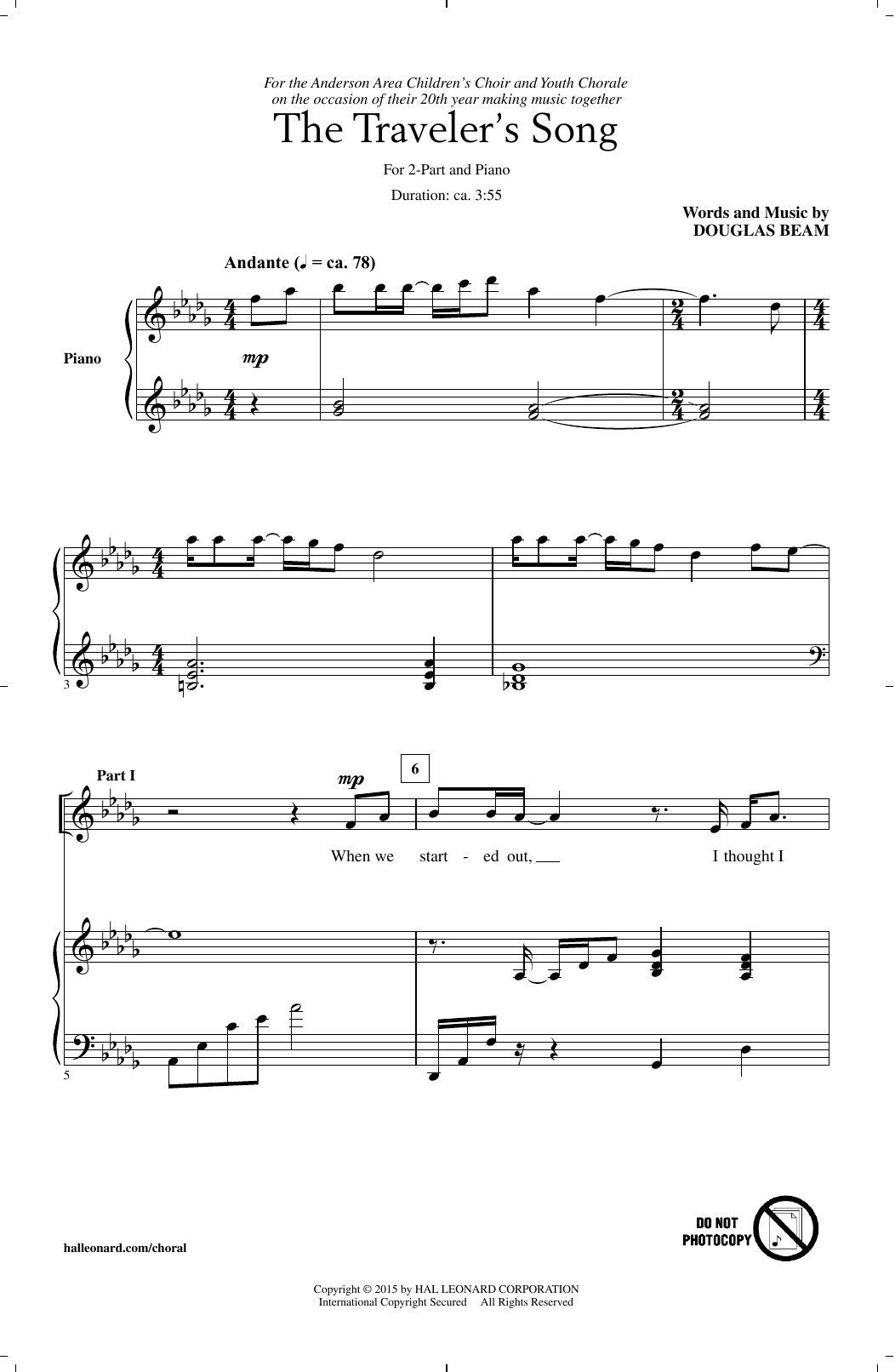 Douglas Beam The Traveler's Song sheet music notes and chords arranged for 2-Part Choir
