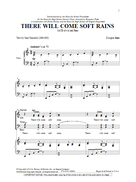 Douglas Beam There Will Come Soft Rains sheet music notes and chords arranged for SATB Choir
