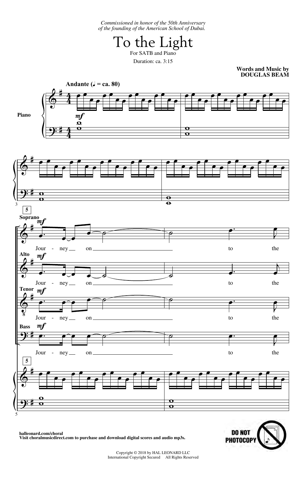 Douglas Beam To The Light sheet music notes and chords arranged for SATB Choir