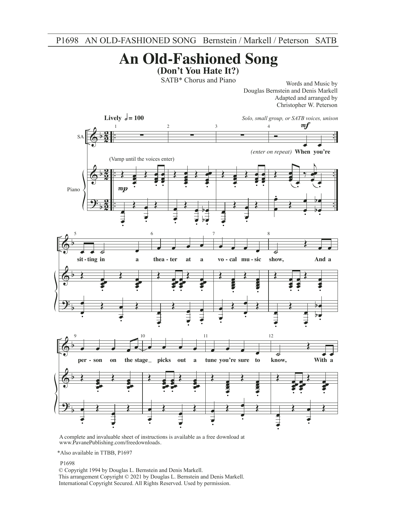Douglas Bernstein and Denis Markell An Old-Fashioned Song (Don't You Hate It?) (arr. Christopher Peterson) sheet music notes and chords arranged for SATB Choir