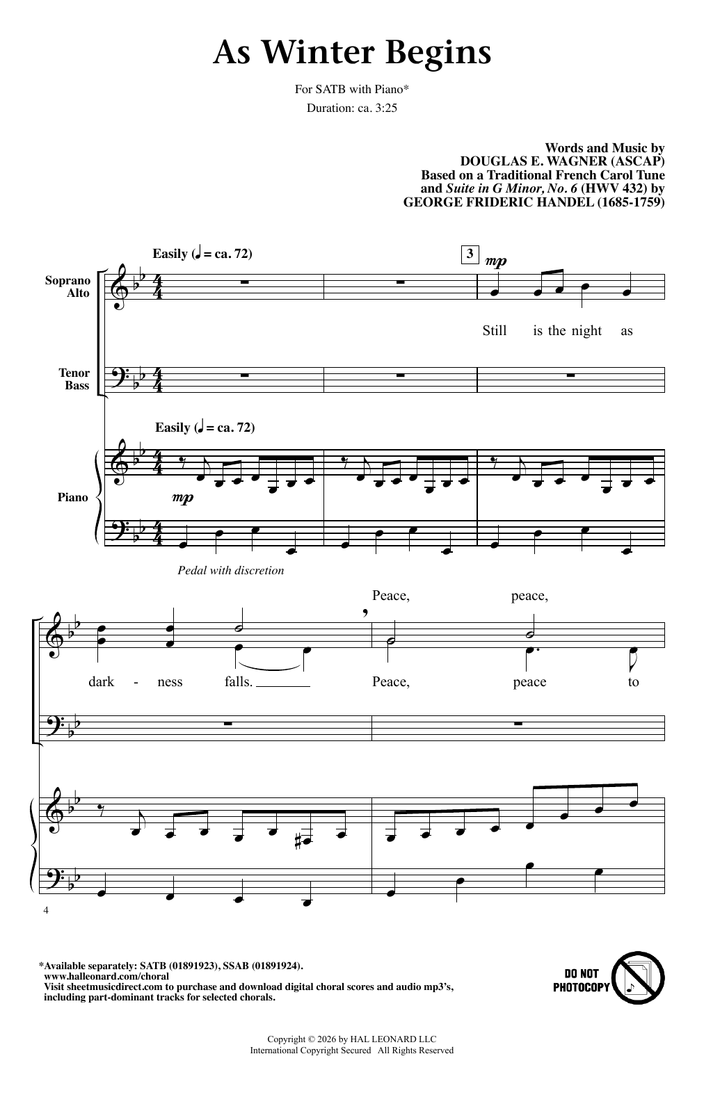 Douglas E. Wagner As Winter Begins sheet music notes and chords arranged for SSAB Choir