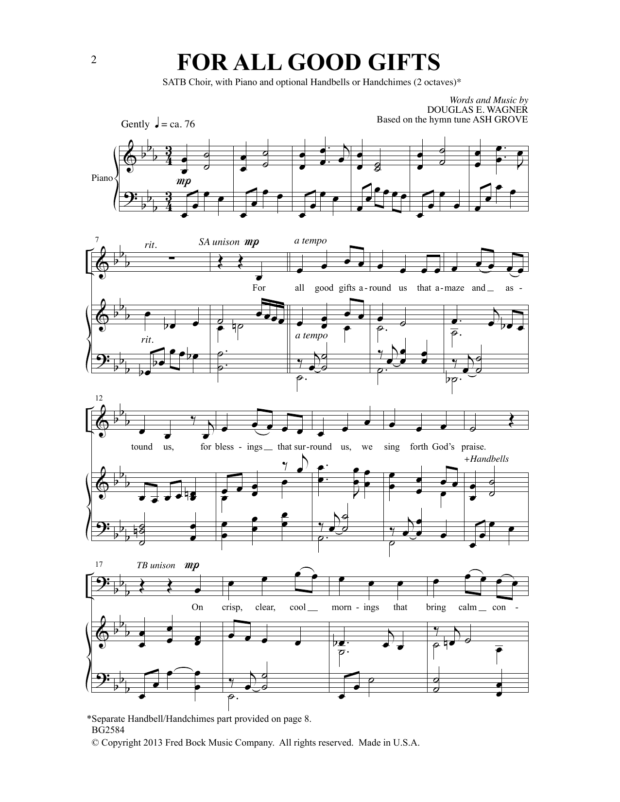 Douglas E. Wagner For All Good Gifts sheet music notes and chords arranged for SATB Choir