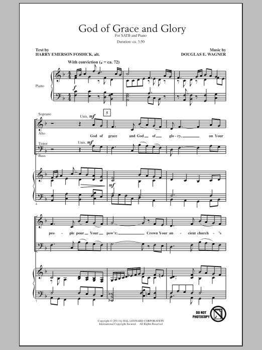 Douglas E. Wagner God Of Grace And God Of Glory sheet music notes and chords arranged for SATB Choir