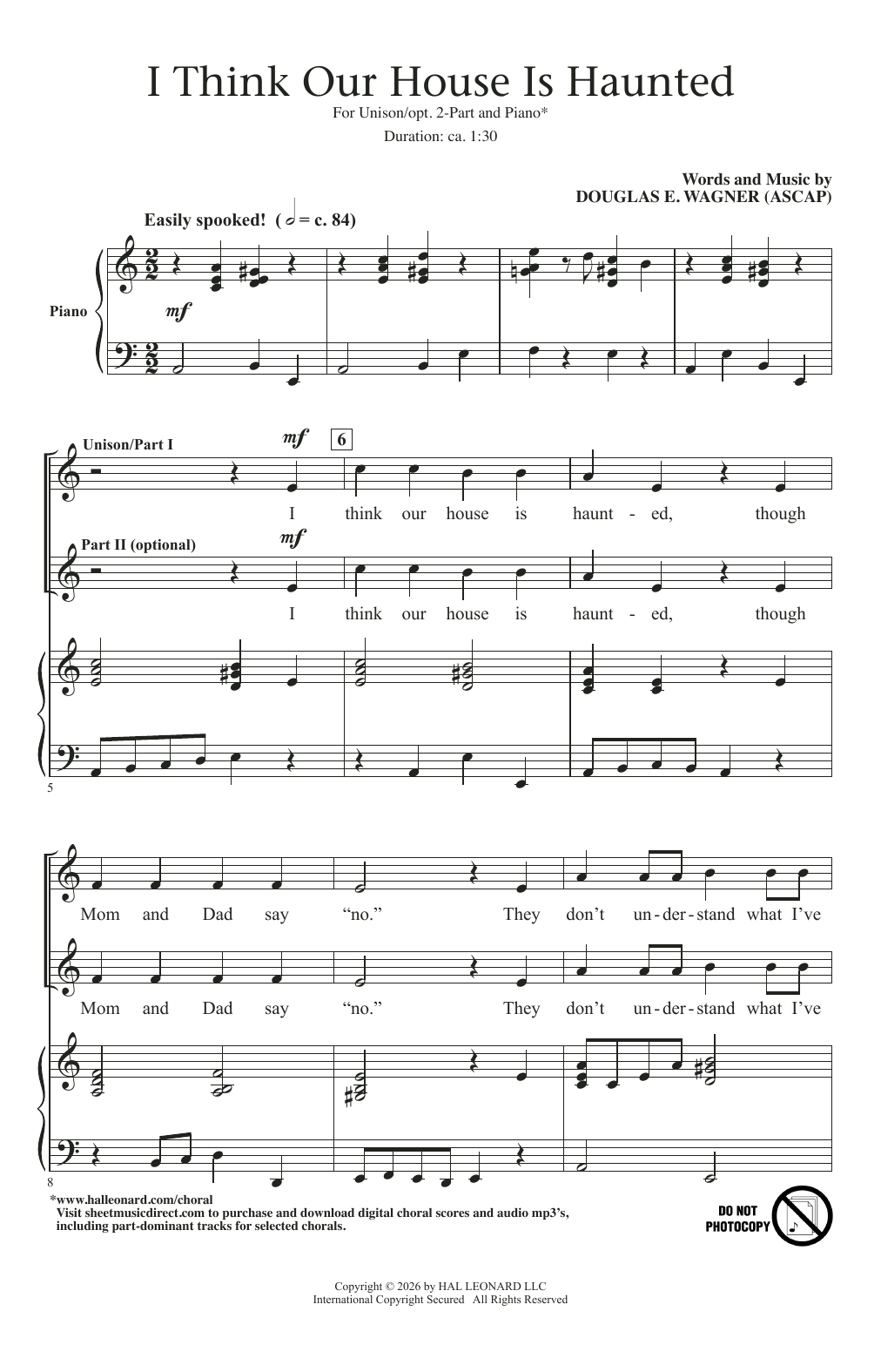 Douglas E. Wagner I Think Our House Is Haunted sheet music notes and chords arranged for Choir