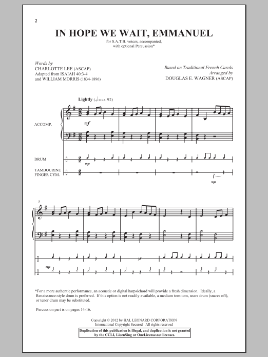 Douglas E. Wagner In Hope We Wait, Emmanuel sheet music notes and chords arranged for SATB Choir