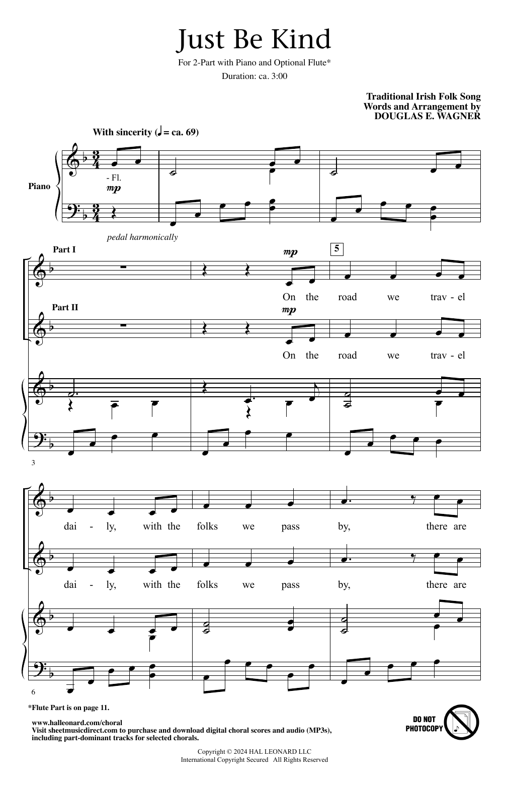 Douglas E. Wagner Just Be Kind sheet music notes and chords arranged for 2-Part Choir