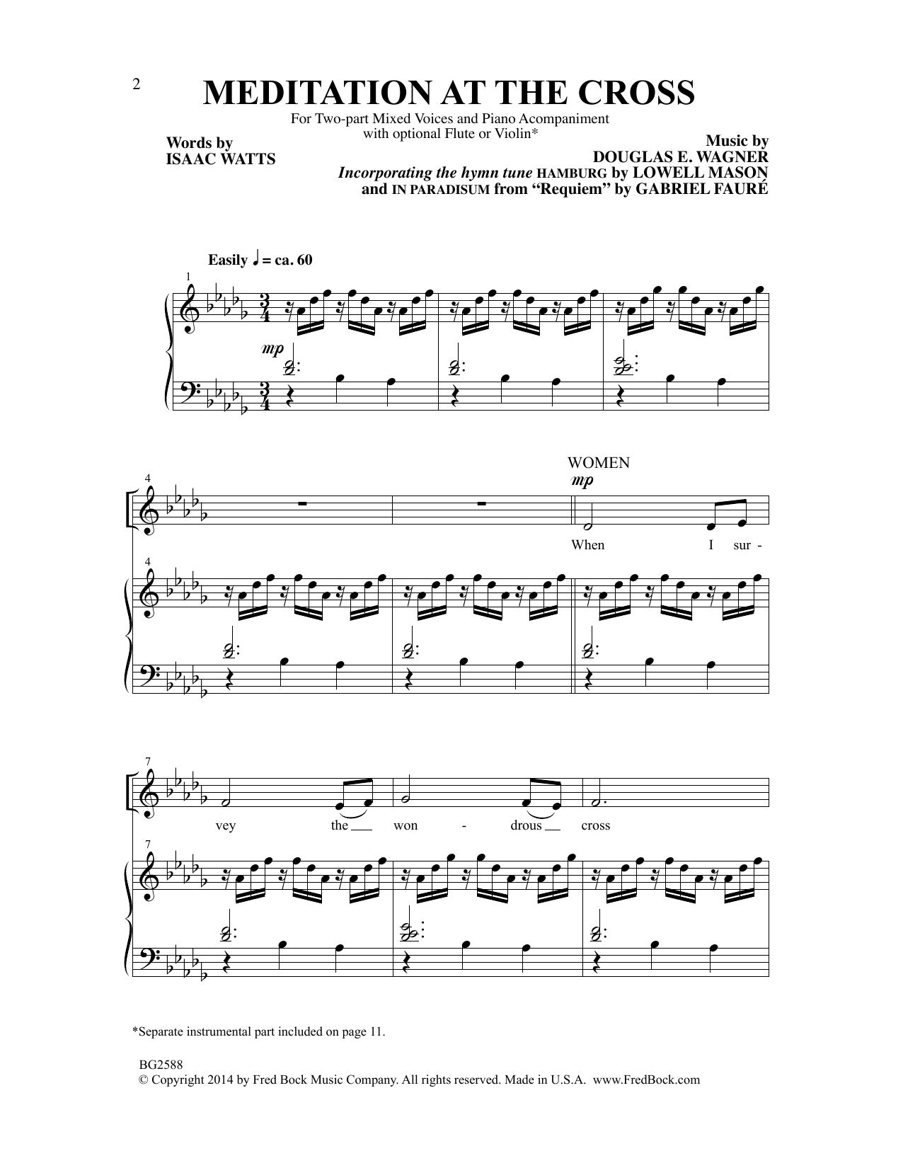 Douglas E. Wagner Meditation At The Cross sheet music notes and chords arranged for 2-Part Choir
