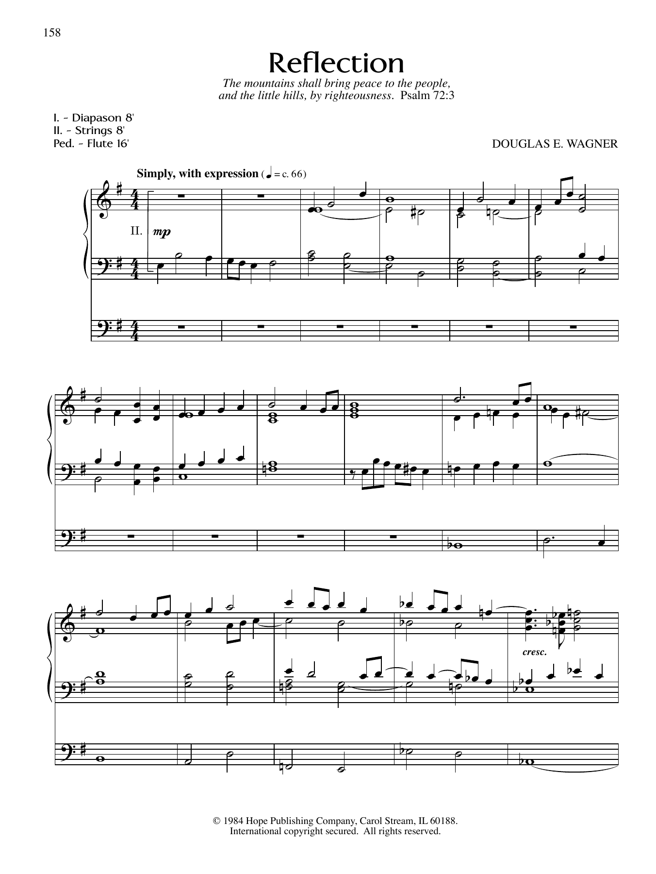 Douglas E. Wagner Reflection sheet music notes and chords arranged for Organ