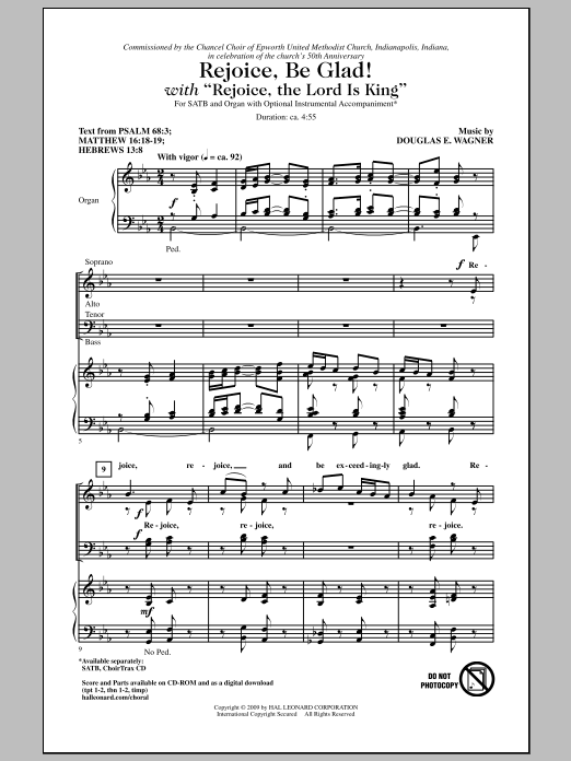 Douglas E. Wagner Rejoice, Be Glad! (with Rejoice, The Lord Is King) sheet music notes and chords arranged for SATB Choir